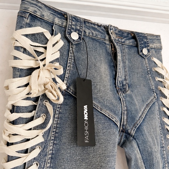 Fashion Nova Denim - Fashion Nova Blue Lace-Up Women Jeans